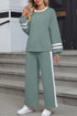 Varsity Stripe Contrast Collar Drop Shoulder Pullover And Drawstring Wide Leg Pant Set